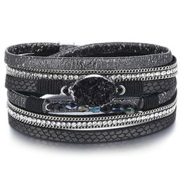 Punk Schwarz Farbe Naturstein Armbänder Armreifen Für Frauen Damen Magnetische Verschluss Wrap Armband Pulseira Feminina Partei Schmuck