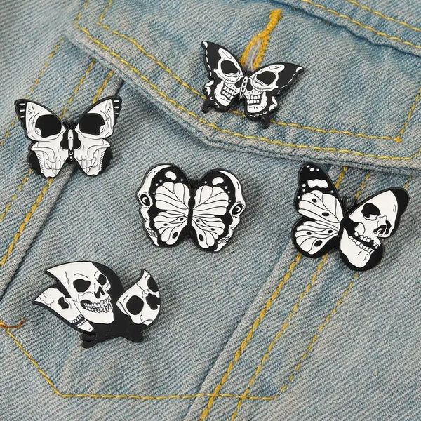 Punklefly de mariposa Pins de esmalte personalizado Broches Broches Insignias de solapa Negro Joya de joyas de insectos Góticos para niños Amigos