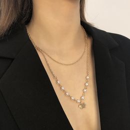 Collier Punk avec pendentif papillon pour femmes, multicouche, Vintage, ras du cou en or, chaîne de perles, bijoux à la mode, vente en gros