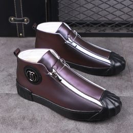 Punk informal Nuevo British Street Style Boots Men High Top Zipper Black Bottom Flat Platform Faotes F 42