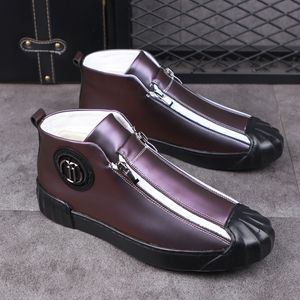 Punk Casual New British Street Style Botkle Boots Men High Top Zipper Black Bottom Flat Platform Chaussures F 42