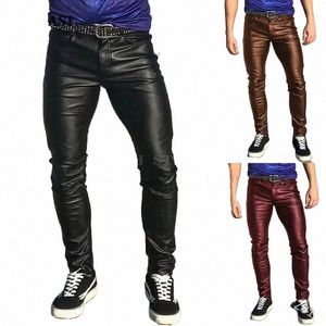 Punk Casual Pu Leren Broek Effen Kleur Herenkleding Strakke Elastische Lage Taille Jongen Broek Broek w549 #