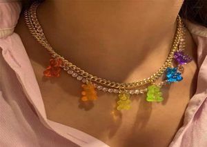 Punk coloré Gummy Bear pendentif en métal cristal collier ras du cou pour les femmes multicouche mignon ours Tennis clavicule chaîne nouveaux bijoux H8840125