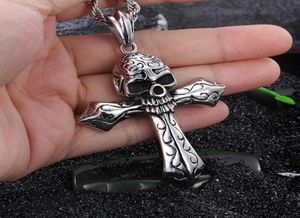 Punk Cool Grote Biker 316L RVS Skeletschedel Hanger Heren Twist Touw Ketting Gothic Sieraden 22'' 24