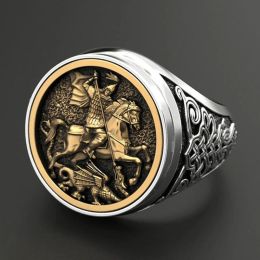 Punk Cool para hombre dedo 14K anillo de oro doble Metal soldado romano caballo dragón anillos joyería de moda bague homme