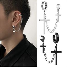 Punk croix Clip boucle d'oreille pour adolescents femmes hommes oreille manchettes en alliage de Zinc Cool bijoux Vintage rétro chaîne métal boucles d'oreilles GC1011