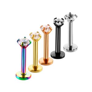 Punk Cristal Cubique Zircone Anneau À Lèvres En Acier Oreille Boucle D'oreille Goujons Filetage Interne Prong Gem 16G Tragus Helix Labret Piercing Bar Bijoux De Corps