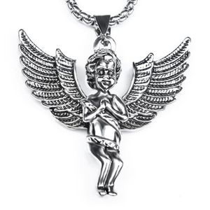 Punk Cupid Feather Wings Angel Hanger Ketting Voor Vrouwen Mannen Gotische Sieraden met roestvrijstalen ketting