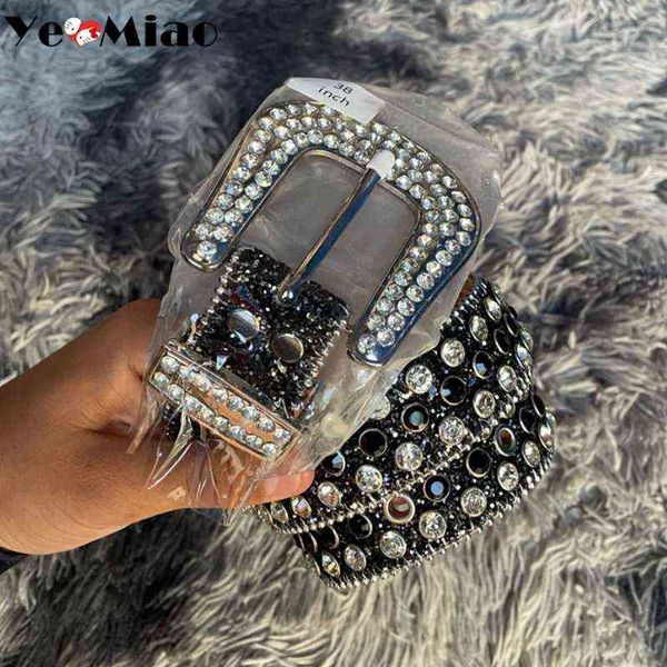 Punk Dark Western Cowboy Cinturones para mujeres Diseñador de lujo Marca Diamond Bling Belt Y2K Goth E Girls Rhinestones Cinturones Hombres AA220312