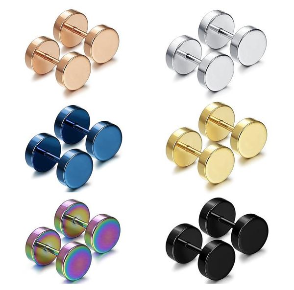 Pendientes Punk redondos de acero de titanio de doble cara para hombres y mujeres, tapones de oreja de mentira de color azul dorado, pendiente gótico con pasador de barra 9208608