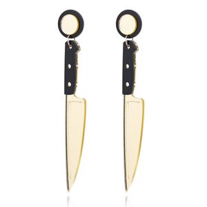 Punk Exagerado Cuchillo Cuelga Pendiente Cool Hip Hop Acrílico Borla Larga Rock Mujeres Hombres Pendientes Unisex Stud Superficie De Espejo Pendientes