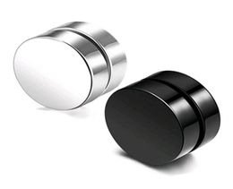 Punk Fake Mens Mens Boucles d'oreilles Black Silver Silver en acier inoxydable Magnet Round Ear Clip pour hommes Femmes Mélanges Taille de 6 mm 10 mm 12 mm2563064