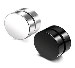 Punk Fake Mens Mens Boucles d'oreilles Black Silver Silver en acier inoxydable Magnet Round Ear Clip pour hommes Femmes Mélanges Taille de 6 mm 10 mm 12 mm9865046