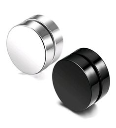 Punk Fake Mens Mens Boucles d'oreilles Black Silver Silver en acier inoxydable Magnet rond Clip d'oreille pour hommes Mélangez Taille de 6 mm 10 mm 12 mm8924563