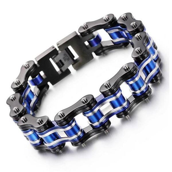 Punk Fashion Bike Motor Motorcycle Chain Bracelet Black Blue Silver Gold Orange Titanium Acero inoxidable Mujeres Mujeres Bicicletas 268D