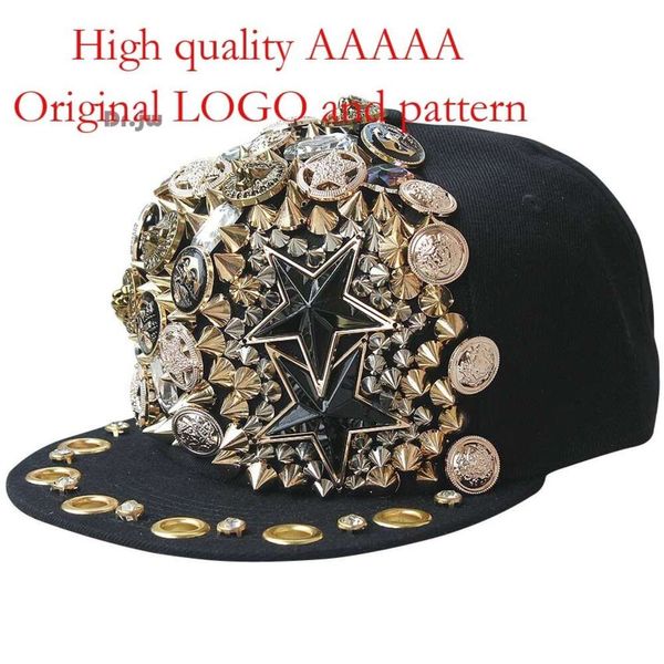 Punk moda doble Pentagonal estrella botón cosido remache béisbol para hombres y mujeres hip-hop baile callejero Bboy gorra con visera plana