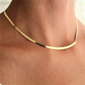 Punk mode plat serpent chaîne colliers ras du cou femme couleur dorée 14k or jaune chaînes de cou pour les femmes collier bijoux cadeau