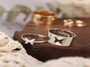 Punk Fashion Gold Silver Color Butterfly Opening Ring For Lovers Paren Women Men Hollow Animal Rings Anniversary Gifts Sieraden Q9656069
