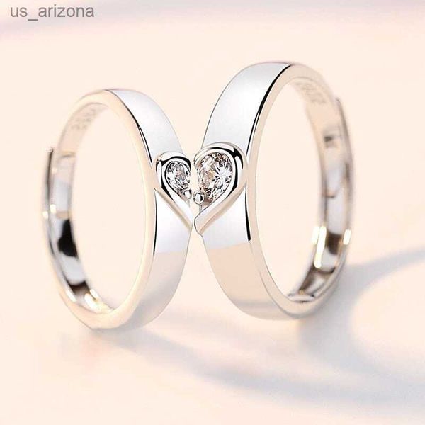 Conjunto de anillos de pareja a juego con corazón de amor a la moda Punk, 2 uds. Para mujeres, hombres, amantes, boda, anillos de circón, novia, citas, regalo, joyería L230620