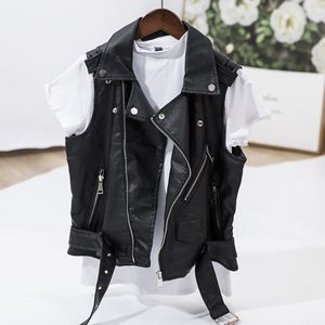 Punk faux lederen vest jas vrouwen mouwloze motorfiets biker jassen zwart vest retro coole vrouwelijke rits korte jas 4XL