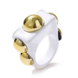 Anillos cuadrados de acrílico Rin transparente con cuentas de oro Punk para mujer, anillos gruesos redondos geométricos grandes a la moda, regalo de joyería para dedo