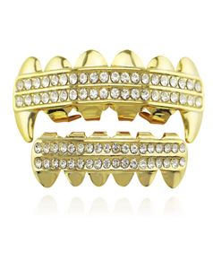 Punk Gold Teeth Grillz 2 Row Iced Out Grills Dental Hip Hop Vampire Fangs Teeth Caps Halloween Party Body Bielry8205401