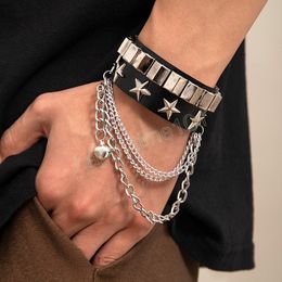Punk Gothic Goth Mannen Klinknagel Ster Kwastje Wrap Armband Voor Vrouwen Harajuku Vintage Nieuwe Zwarte PU Lederen Armband Sieraden