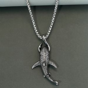Collier Punk gothique en acier inoxydable pour hommes, bijoux en forme de requin, poisson, requin