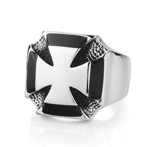 Punk Gothic Rvs Mannen Black Knights Templar Cross Masons Vrijmetselarij Masonic Signet Ringen Gift Religious Jewelry for Man