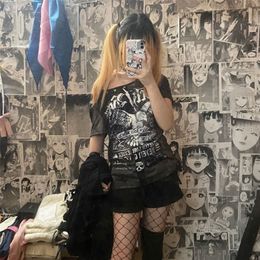 Punk grafische gotische t-shirt vrouwen harajuku fee grunge schedel top tee donkere academia esthetische emo plus size alternatieve kleding 220321