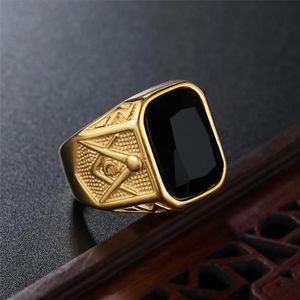 Punk Hip Hop Creative Square Blue Black Red Stone Ring for Men Women Biker retro acero inoxidable Anillo de joyería de joyería 240322