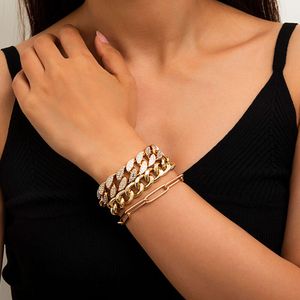 Punk Hip Hop Metal Rhinestone Bracelet Set vrouwelijke ins populaire eenvoudige uitholte handaccessoires