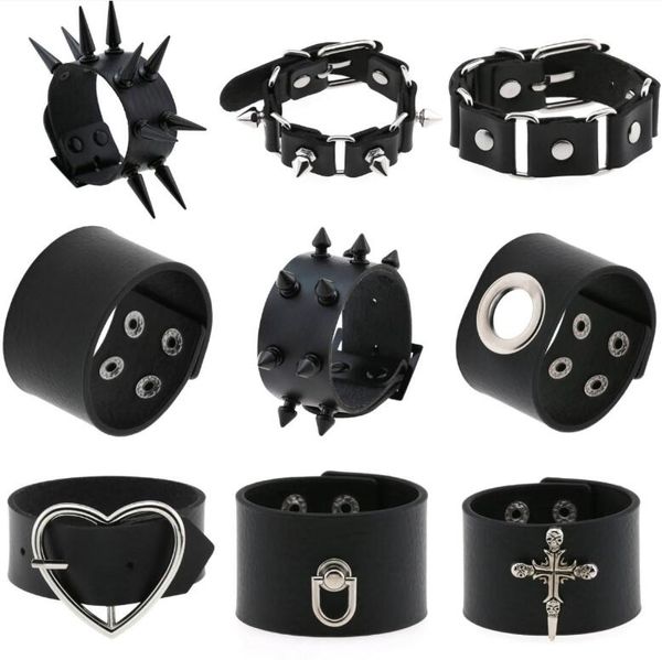 Bracelet en cuir PU Punk Hip Hop Rock unisexe, chaîne tendance crâne pentagramme Rivet, accessoires bijoux de fête