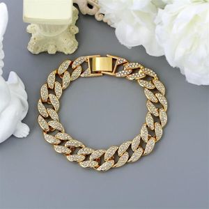 Bracelets de chaîne de liaison cubaine en cristal glacé pour femmes pour femmes hommes argent gold couleur bling rhingestone bracelet bracelet bijou lien 250i
