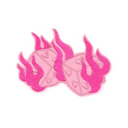 Parches punk para planchar, diseño de dados de fuego rosa, bordados para coser, emblema, insignia, parche de reparación, accesorios para manualidades, para ropa, chaqueta, vaqueros, mochilas