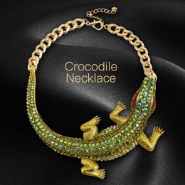 Punk Sieraden Ketting Alligator Hagedis Kameleon Cool Animal Sieraden Hanger Ketting Met Acryl Strass voor Vrouwen Tiener Girl326M