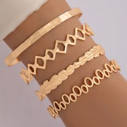 Punk Leaf Creux Ouvert Bracelet Géométrique Heavy Metal Lisse Face Quatre Pièces Bracelet Ensemble pour Hommes et Femmes