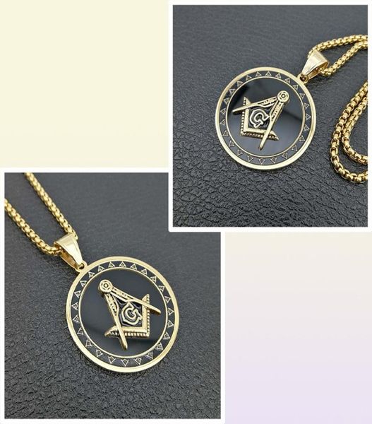 Punk Mason Black Gold Color Titane en acier inoxydable Rond Round Symbol Pendants Collier pour hommes bijoux5712239