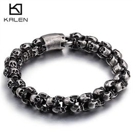 Bracelets Punk mat brillant crâne pour hommes, en acier inoxydable brossé, breloque tête de mort, chaîne à maillons, Brecelet gothique masculin, bijoux 3579