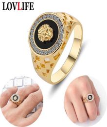 Punk Men Lion Head Rings Anillo de esmalte de cristal para mujeres Gold Aley Hollow Finger Vintage Hop Hop Rock Party Jewelry63063339144153