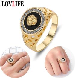 Punk Men Lion Head Rings Crystal Enamel Anneau pour femmes alliage d'or Hollow Finger vintage Hip Hop Rock Party Brand Jewelry63063336026250