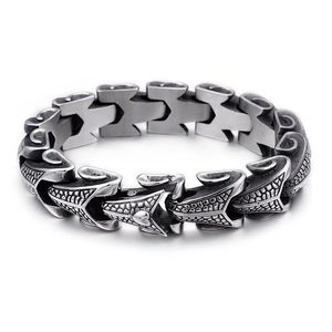 Snake patroon roestvrij stalen schakelarmband punk heren oude zilveren dikke zware hiphop rock bangle sieraden