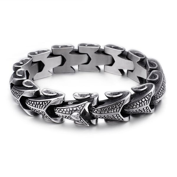 Patrón de serpiente Pulsera de cadena de eslabones de acero inoxidable Punk Hombres Plata antigua Grueso Pesado Hip Hop Rock Brazalete Joyería