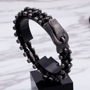 Punk hommes squelette en acier inoxydable tissage lien chaîne Bracelet rétro ancien argent épais lourd classique boucle de ceinture Bracelet
