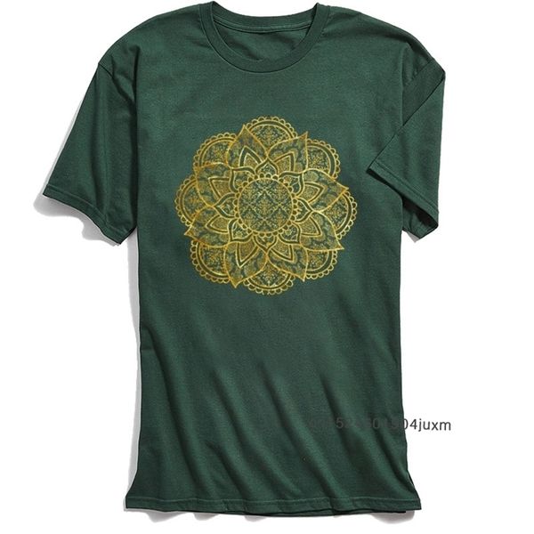 Camiseta Punk para hombre, camiseta verde, camisetas geométricas doradas elegantes de Mandala, camisetas 100% de algodón con cuello redondo para hombre, camisetas de diseño Vintage 210706