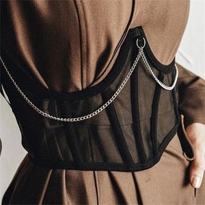 Punk Metal Chain Black Corset Mall Goth High Taille Corsets Harajuku Vintage Mesh Zie door Shaper Cummerbunds 220524