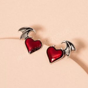 Punk métal rouge noir coeur aile boucles d'oreilles pour femmes mode Vintage boucles d'oreilles charme bijoux cadeaux