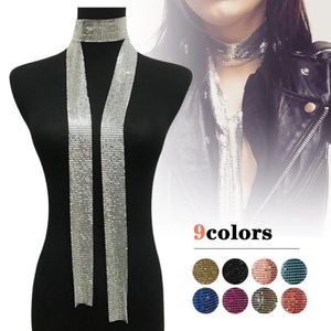 Punk métal paillettes cou écharpe foulard longue paillettes Long tour de cou déclaration collier dame cou collier femmes mode bijoux