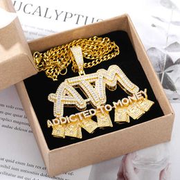 Punk Hals Kettingen Ketting voor Vrouwen mannen Iced Out Letters ATM Verslaafd aan Geld Hanger Kettingen Gothic Hip Hop Sieraden Geschenken X0707