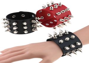 Bracelet en cuir à trois rangées de rivets coniques exagérés, Punk non grand public, ring4572548